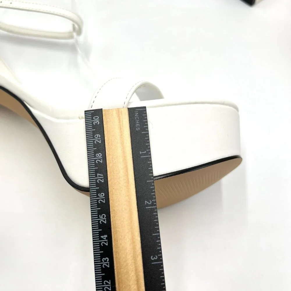 Nine West‎ Size 8.5 Uknow White Faux Vegan Leather Platform Sandals Heels Shoes